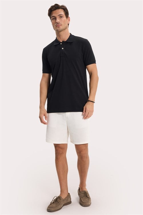 Erkek Slim Fit Dar Kesim Premium Seri %100 Pamuk Yumuşak Dokulu Merserize Siyah Polo Yaka Tişört