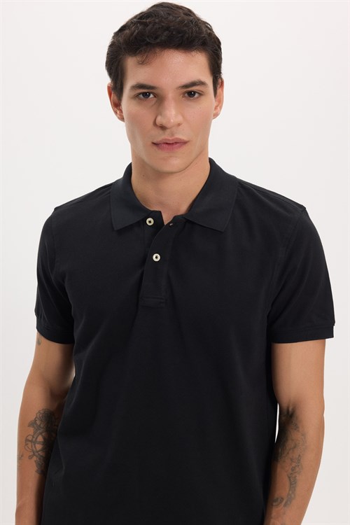 Erkek Slim Fit Dar Kesim Premium Seri %100 Pamuk Yumuşak Dokulu Merserize Siyah Polo Yaka Tişört