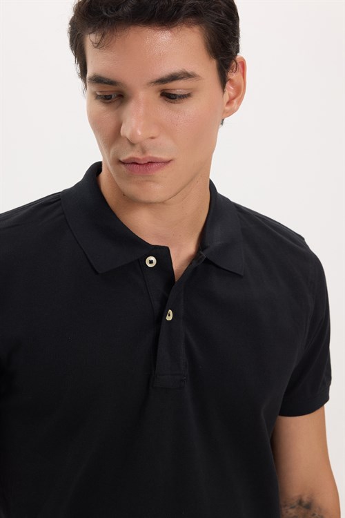 Erkek Slim Fit Dar Kesim Premium Seri %100 Pamuk Yumuşak Dokulu Merserize Siyah Polo Yaka Tişört