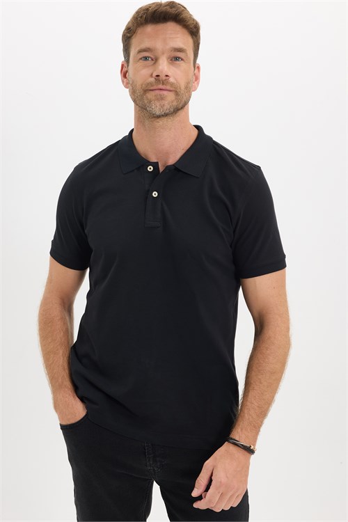 Erkek Slim Fit Dar Kesim Premium Seri %100 Pamuk Yumuşak Dokulu Merserize Siyah Polo Yaka Tişört