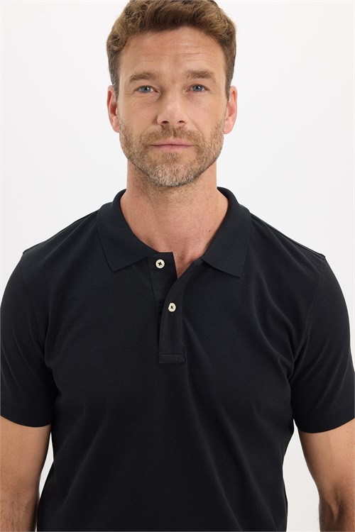 Erkek Slim Fit Dar Kesim Premium Seri %100 Pamuk Yumuşak Dokulu Merserize Siyah Polo Yaka Tişört