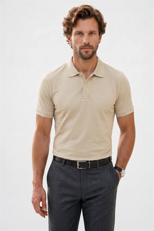 Erkek Slim Fit Dar Kesim Premium Seri %100 Pamuk Yumuşak Dokulu Merserize Gri Polo Yaka Tişört 