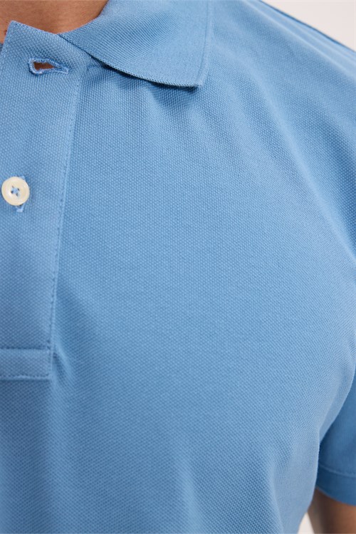 Erkek Slim Fit Dar Kesim Premium Seri %100 Pamuk Yumuşak Dokulu Merserize Mavi Polo Yaka Tişört 