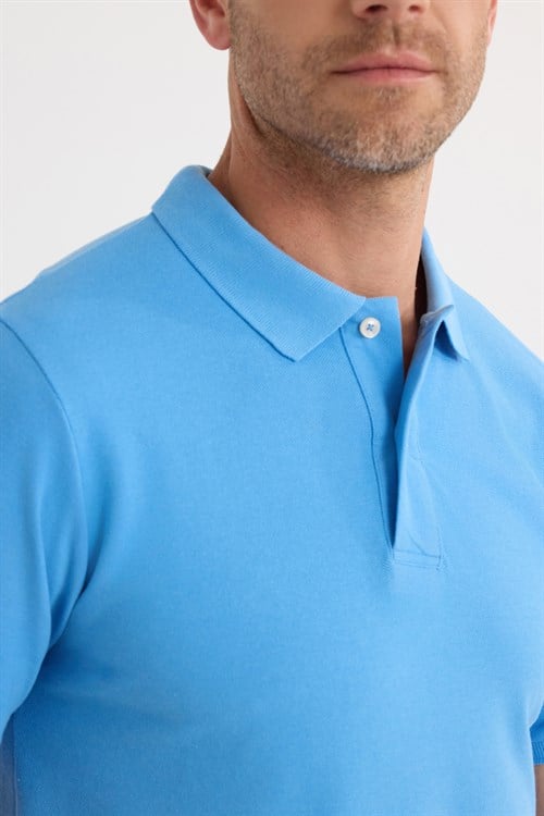 Erkek Slim Fit Dar Kesim Premium Seri %100 Pamuk Yumuşak Dokulu Merserize Mavi Polo Yaka Tişört 