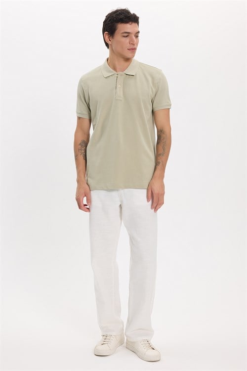 Erkek Slim Fit Dar Kesim Premium Seri %100 Pamuk Yumuşak Dokulu Merserize Krem Polo Yaka Tişört 