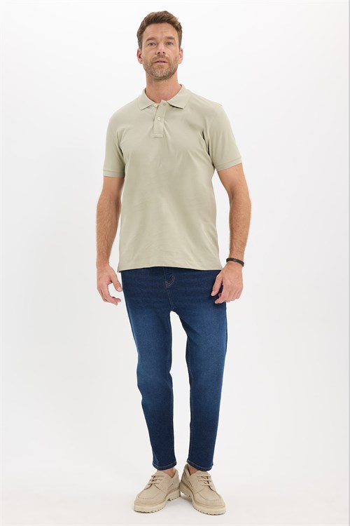 Erkek Slim Fit Dar Kesim Premium Seri %100 Pamuk Yumuşak Dokulu Merserize Krem Polo Yaka Tişört