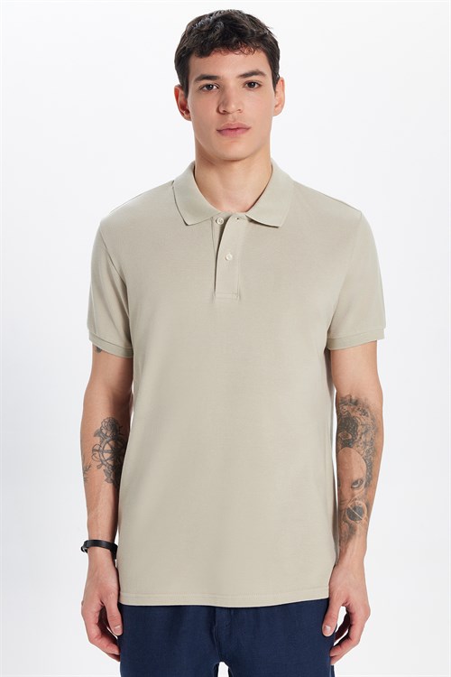 Erkek Slim Fit Dar Kesim Premium Seri %100 Pamuk Yumuşak Dokulu Merserize Krem Polo Yaka Tişört 