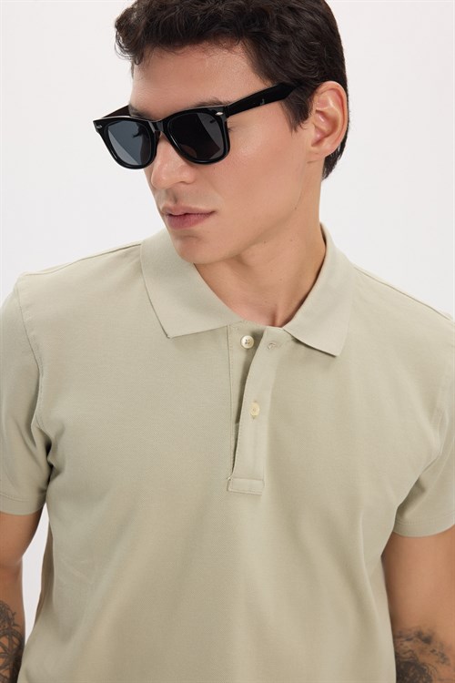 Erkek Slim Fit Dar Kesim Premium Seri %100 Pamuk Yumuşak Dokulu Merserize Krem Polo Yaka Tişört 