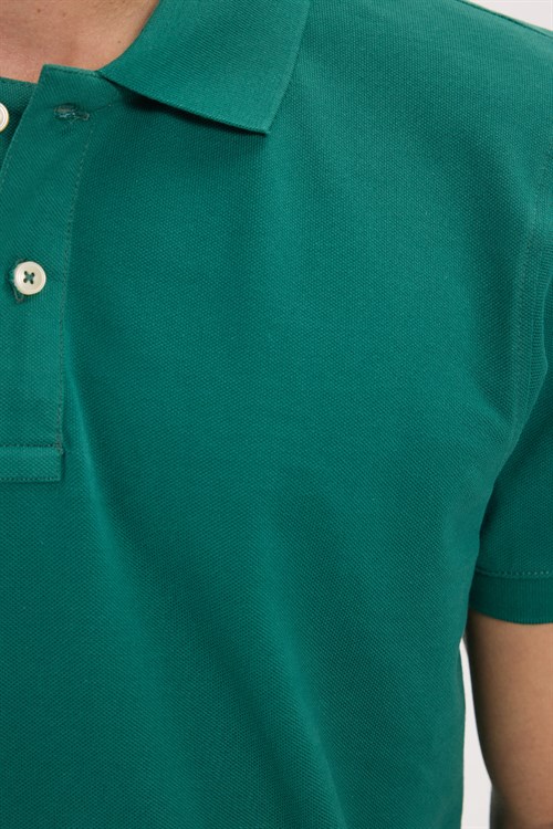 Erkek Slim Fit Dar Kesim Premium Seri %100 Pamuk Yumuşak Dokulu Merserize Yeşil Polo Yaka Tişört 