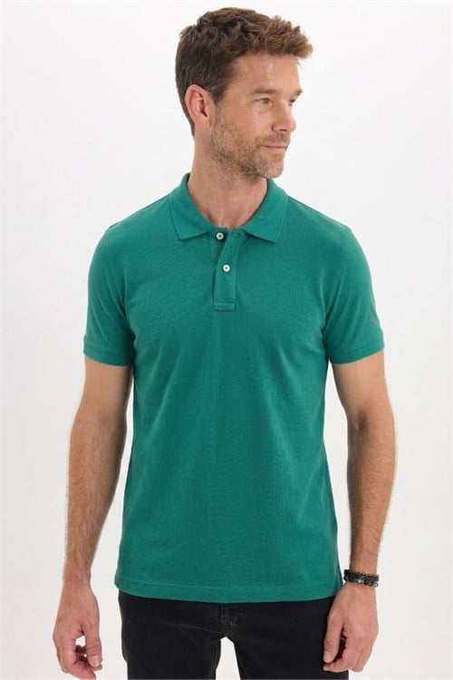 Erkek Slim Fit Dar Kesim Premium Seri %100 Pamuk Yumuşak Dokulu Merserize Yeşil Polo Yaka Tişört 