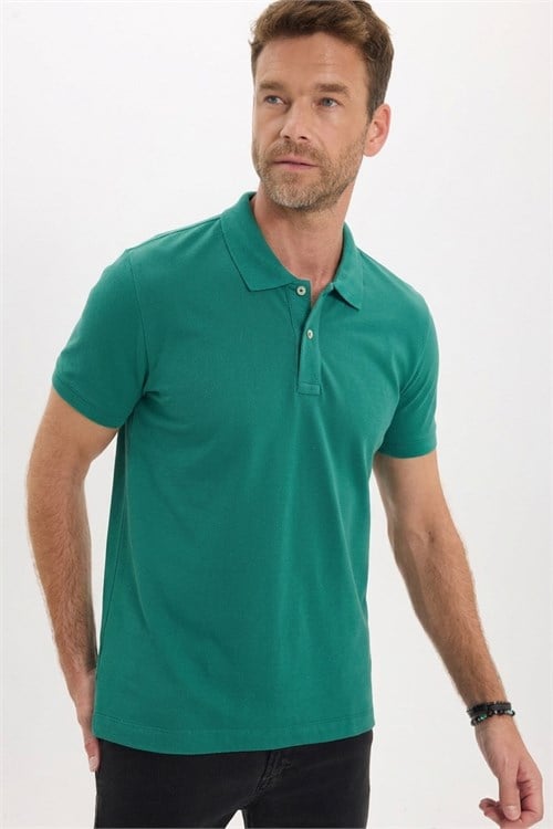 Erkek Slim Fit Dar Kesim Premium Seri %100 Pamuk Yumuşak Dokulu Merserize Yeşil Polo Yaka Tişört 