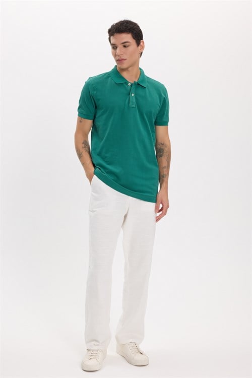 Erkek Slim Fit Dar Kesim Premium Seri %100 Pamuk Yumuşak Dokulu Merserize Yeşil Polo Yaka Tişört 