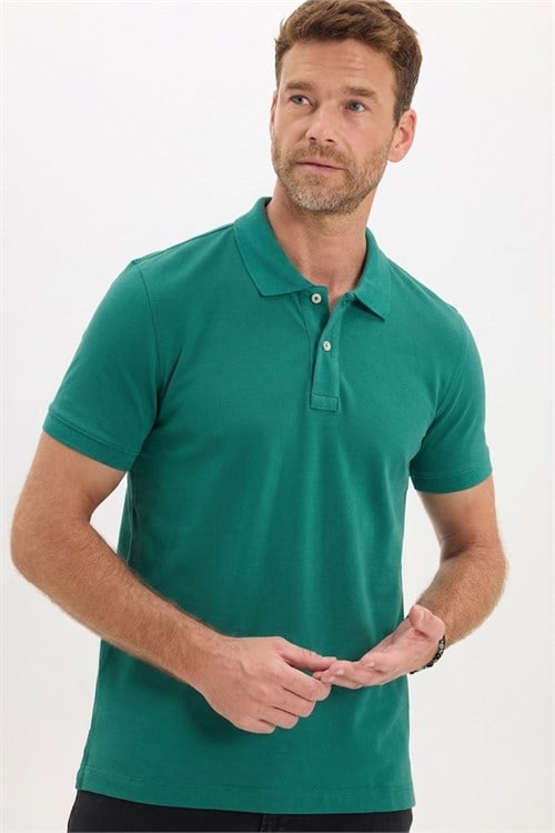 Erkek Slim Fit Dar Kesim Premium Seri %100 Pamuk Yumuşak Dokulu Merserize Yeşil Polo Yaka Tişört 