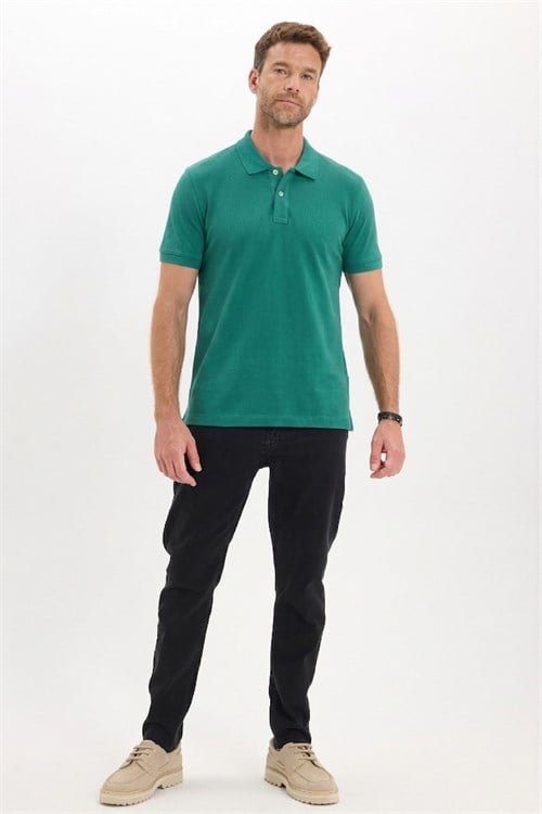 Erkek Slim Fit Dar Kesim Premium Seri %100 Pamuk Yumuşak Dokulu Merserize Yeşil Polo Yaka Tişört 