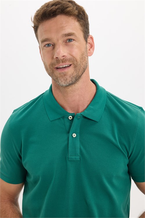 Erkek Slim Fit Dar Kesim Premium Seri %100 Pamuk Yumuşak Dokulu Merserize Yeşil Polo Yaka Tişört