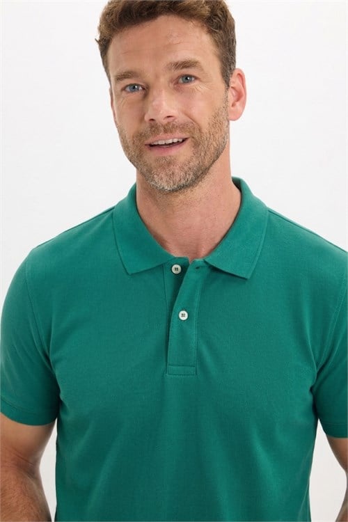 Erkek Slim Fit Dar Kesim Premium Seri %100 Pamuk Yumuşak Dokulu Merserize Yeşil Polo Yaka Tişört 