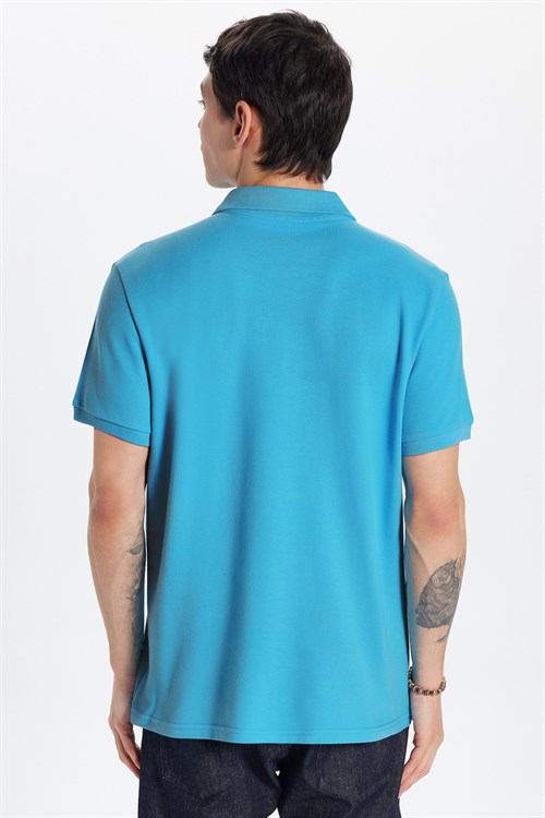 Erkek Slim Fit Dar Kesim Premium Seri %100 Pamuk Yumuşak Dokulu Merserize Mavi Polo Yaka Tişört 