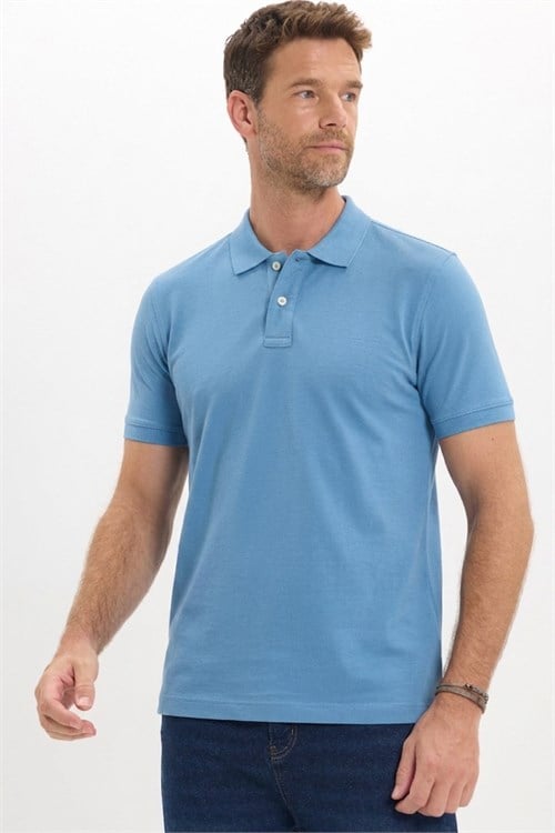 Erkek Slim Fit Dar Kesim Premium Seri %100 Pamuk Yumuşak Dokulu Merserize Mavi Polo Yaka Tişört 
