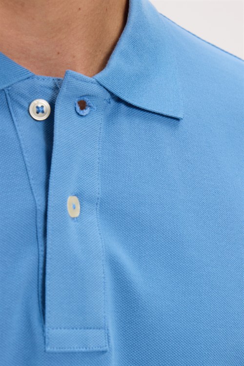 Erkek Slim Fit Dar Kesim Premium Seri %100 Pamuk Yumuşak Dokulu Merserize Mavi Polo Yaka Tişört 