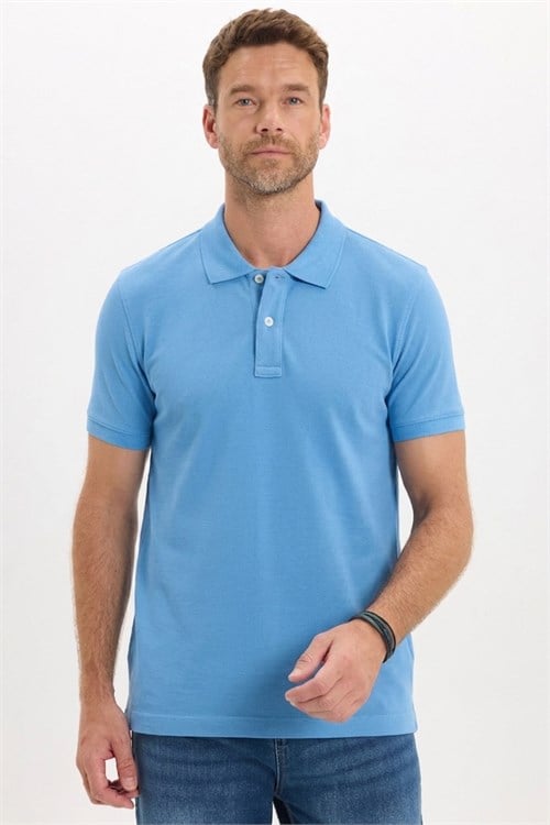 Erkek Slim Fit Dar Kesim Premium Seri %100 Pamuk Yumuşak Dokulu Merserize Mavi Polo Yaka Tişört 