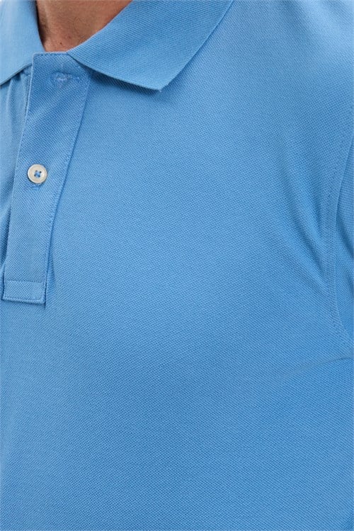 Erkek Slim Fit Dar Kesim Premium Seri %100 Pamuk Yumuşak Dokulu Merserize Mavi Polo Yaka Tişört 