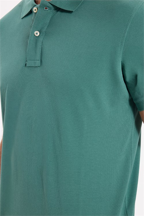 Erkek Slim Fit Dar Kesim Premium Seri %100 Pamuk Yumuşak Dokulu Merserize Yeşil Polo Yaka Tişört 