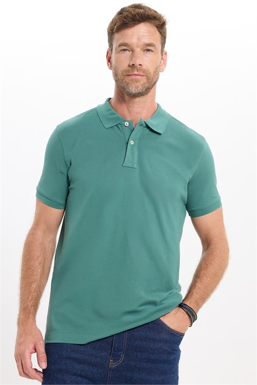 Erkek Slim Fit Dar Kesim Premium Seri %100 Pamuk Yumuşak Dokulu Merserize Yeşil Polo Yaka Tişört 