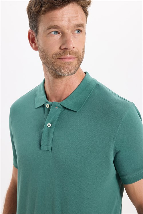Erkek Slim Fit Dar Kesim Premium Seri %100 Pamuk Yumuşak Dokulu Merserize Yeşil Polo Yaka Tişört 
