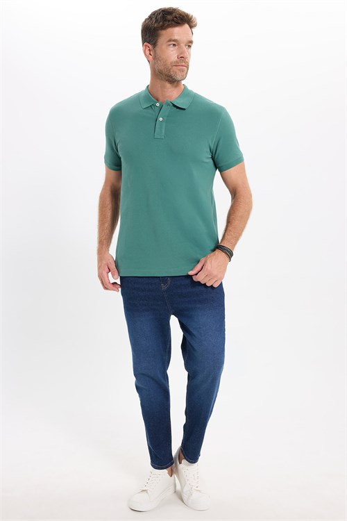 Erkek Slim Fit Dar Kesim Premium Seri %100 Pamuk Yumuşak Dokulu Merserize Yeşil Polo Yaka Tişört 