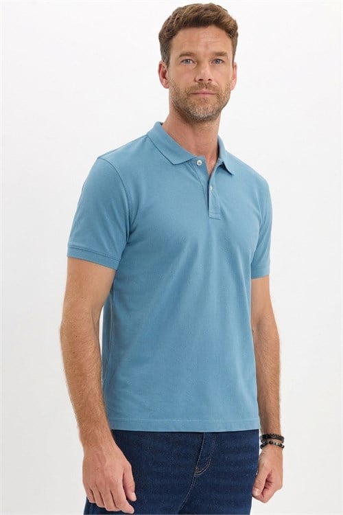 Erkek Slim Fit Dar Kesim Premium Seri %100 Pamuk Yumuşak Dokulu Merserize İndigo Polo Yaka Tişört 