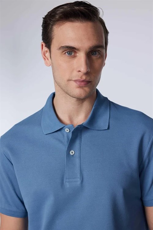 Erkek Slim Fit Dar Kesim Premium Seri %100 Pamuk Yumuşak Dokulu Merserize İndigo Polo Yaka Tişört 