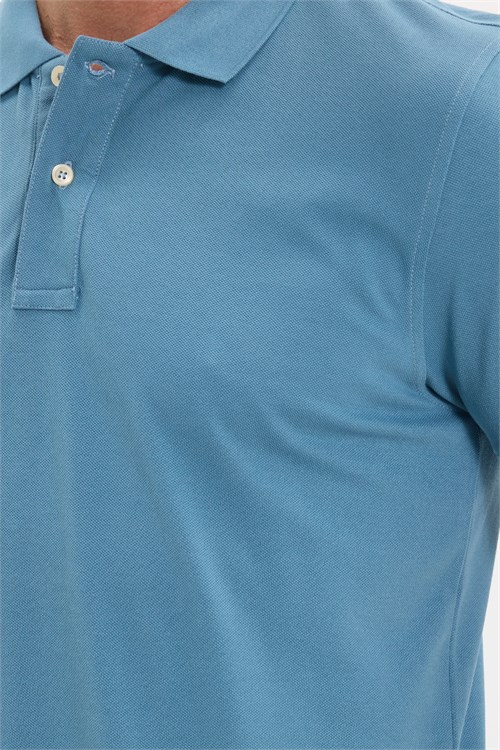 Erkek Slim Fit Dar Kesim Premium Seri %100 Pamuk Yumuşak Dokulu Merserize İndigo Polo Yaka Tişört 