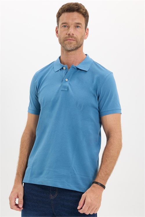 Erkek Slim Fit Dar Kesim Premium Seri %100 Pamuk Yumuşak Dokulu Merserize İndigo Polo Yaka Tişört 