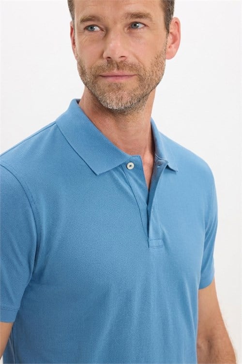 Erkek Slim Fit Dar Kesim Premium Seri %100 Pamuk Yumuşak Dokulu Merserize İndigo Polo Yaka Tişört 