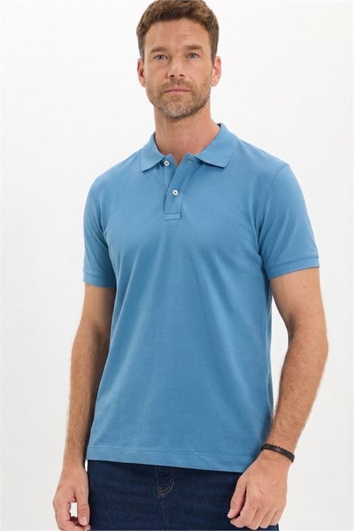 Erkek Slim Fit Dar Kesim Premium Seri %100 Pamuk Yumuşak Dokulu Merserize İndigo Polo Yaka Tişört 