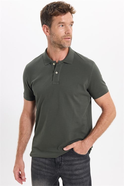 Erkek Slim Fit Dar Kesim Premium Seri %100 Pamuk Yumuşak Dokulu Merserize Yeşil Polo Yaka Tişört 
