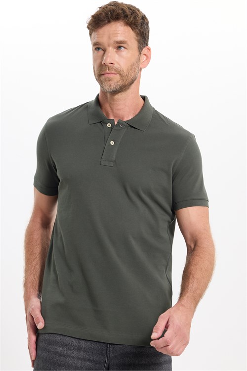 Erkek Slim Fit Dar Kesim Premium Seri %100 Pamuk Yumuşak Dokulu Merserize Yeşil Polo Yaka Tişört 