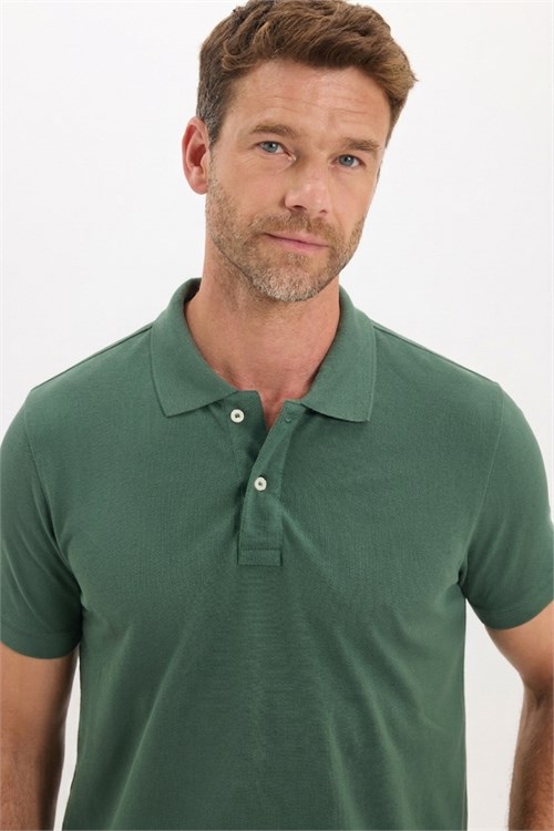 Erkek Slim Fit Dar Kesim Premium Seri %100 Pamuk Yumuşak Dokulu Merserize Yeşil Polo Yaka Tişört 