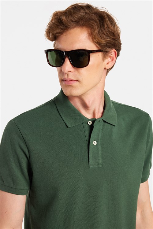 Erkek Slim Fit Dar Kesim Premium Seri %100 Pamuk Yumuşak Dokulu Merserize Yeşil Polo Yaka Tişört 