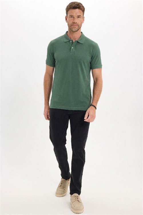 Erkek Slim Fit Dar Kesim Premium Seri %100 Pamuk Yumuşak Dokulu Merserize Yeşil Polo Yaka Tişört 