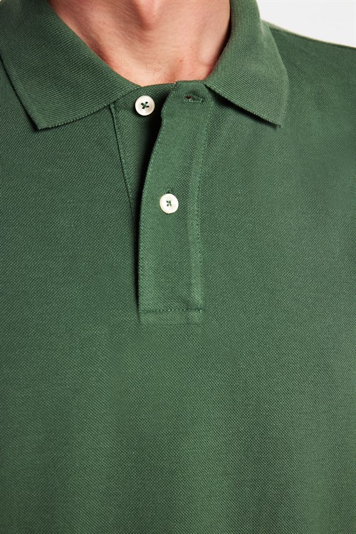 Erkek Slim Fit Dar Kesim Premium Seri %100 Pamuk Yumuşak Dokulu Merserize Yeşil Polo Yaka Tişört 