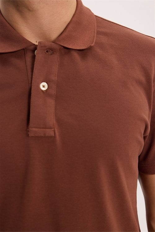 Erkek Slim Fit Dar Kesim Premium Seri %100 Pamuk Yumuşak Dokulu Merserize Kahverengi Polo Yaka Tişört 