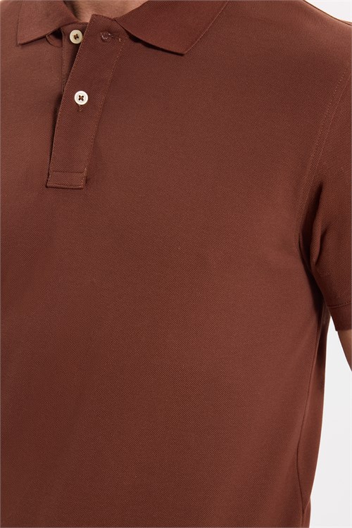 Erkek Slim Fit Dar Kesim Premium Seri %100 Pamuk Yumuşak Dokulu Merserize Kahverengi Polo Yaka Tişört 