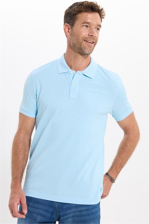 Erkek Slim Fit Dar Kesim Premium Seri %100 Pamuk Yumuşak Dokulu Merserize Mavi Polo Yaka Tişört 