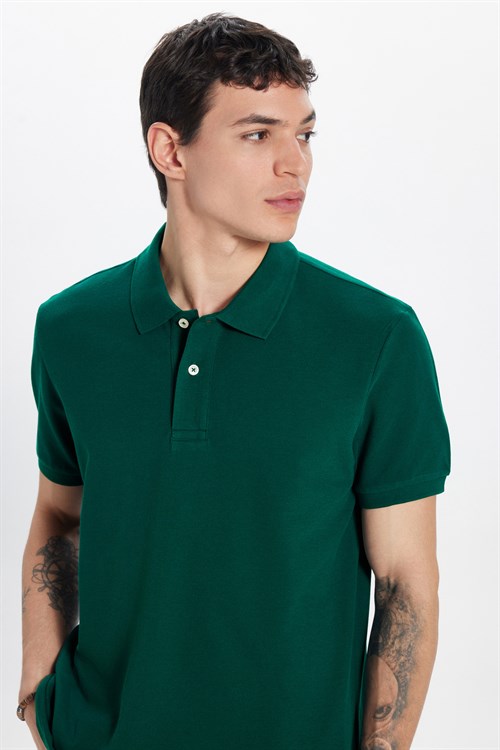 Erkek Slim Fit Dar Kesim Premium Seri %100 Pamuk Yumuşak Dokulu Merserize Haki Polo Yaka Tişört 