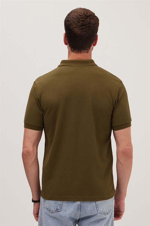 Erkek Slim Fit Dar Kesim Premium Seri %100 Pamuk Yumuşak Dokulu Merserize Haki Polo Yaka Tişört 