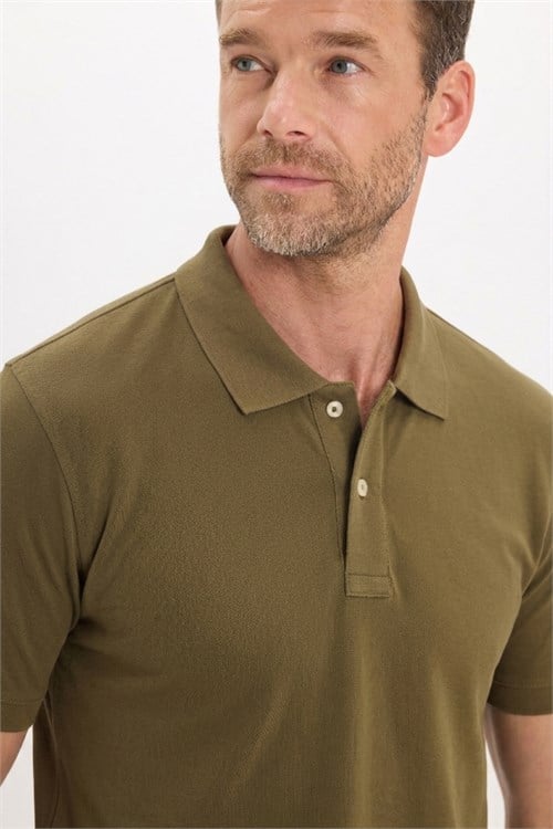 Erkek Slim Fit Dar Kesim Premium Seri %100 Pamuk Yumuşak Dokulu Merserize Haki Polo Yaka Tişört 