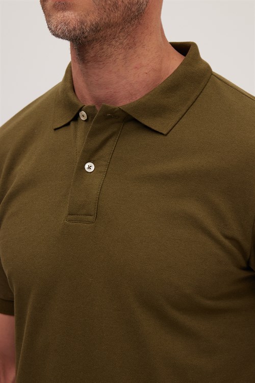 Erkek Slim Fit Dar Kesim Premium Seri %100 Pamuk Yumuşak Dokulu Merserize Haki Polo Yaka Tişört 