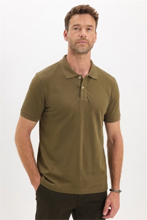 Erkek Slim Fit Dar Kesim Premium Seri %100 Pamuk Yumuşak Dokulu Merserize Haki Polo Yaka Tişört 