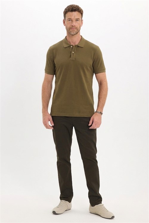 Erkek Slim Fit Dar Kesim Premium Seri %100 Pamuk Yumuşak Dokulu Merserize Haki Polo Yaka Tişört 